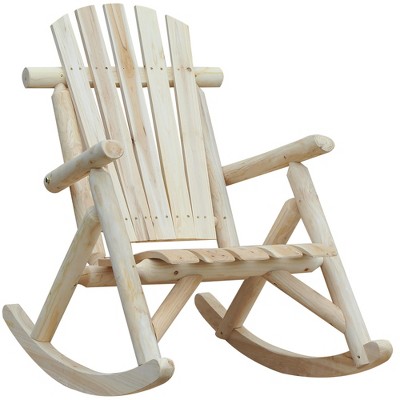 Outsunny Wooden Adirondack Rocking Chair, Outdoor Rustic Log Rocker with Slatted Design for Patio