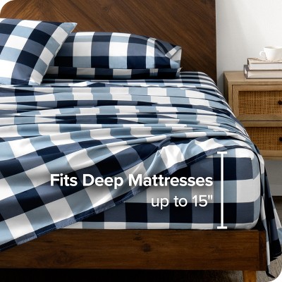 Twin Gingham Blue Deep Pocket Microfiber Sheet Set