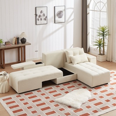 GDFStudio Andy 111" Upholstered Modular Sectional Sofa with 4 Pillows and Storage