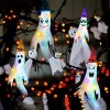 Racxily 4Pcs Halloween Ghosts With Witch Hats Windsocks Hanging Decoration With Colorful LED Light Outdoor Flag Wind Socks - 4 of 4
