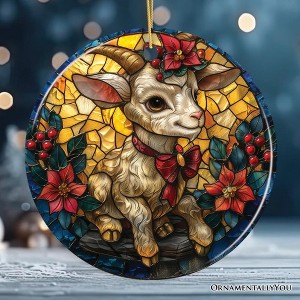 Elegant Goat Stained Glass Theme Ceramic Ornament, Billy Buck and Doe Mountain Animal Decor| OrnamentallyYou - 1 of 4