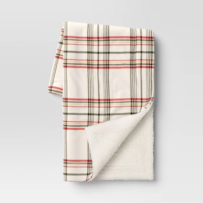 Plaid Printed Plush Christmas Throw Blanket with Faux Shearling Reverse - Threshold™