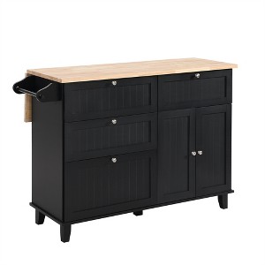 Tramull Farmhouse Kitchen Island Set with Drop Leaf & 2 Stools, Rubberwood Table, Storage Cabinet & Adjustable Shelf - 1 of 4