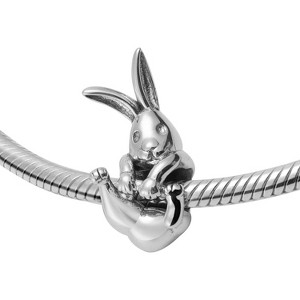Sterling Silver Bunny Rabbit Charm - Cute Easter Bead for Bracelets & DIY Jewelry - 1 of 4