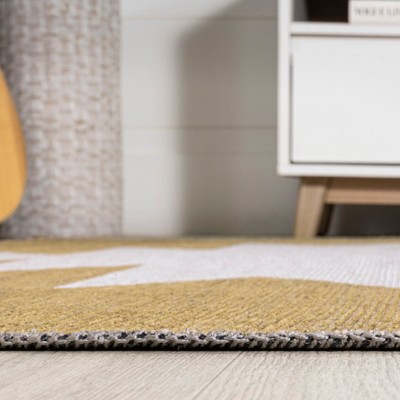 Ivory Moss Minimalist Geometric Synthetic Area Rug
