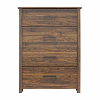 RealRooms EZ Build Brookshore Tall 4-Drawer Dresser, Walnut