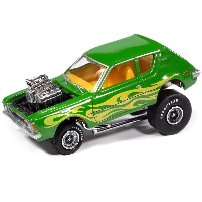 1971 AMC Gremlin Lime Green Metallic with Yellow Flames and Interior 1/64 Diecast Model Cars by Johnny Lightning