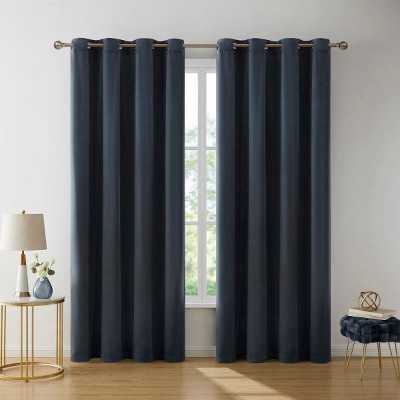 HLC.ME Sawyer Premium Luxurious Lush Velvet Soft Light Filtering Grommet Window Drapery Curtains - Set of 2