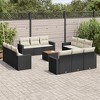 vidaXL Patio Sofa Set with Cushions Outdoor Furniture 13 Piece Poly Rattan - Black and Cream - 2 of 4