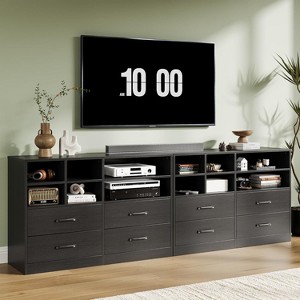 4 Drawer Dresser with 6 Storage Cubbies Adjustable Shelves, Modern Chest of Drawers, 47" TV Stand Dresser Drawer Organizers for Living Room,Black - 1 of 4