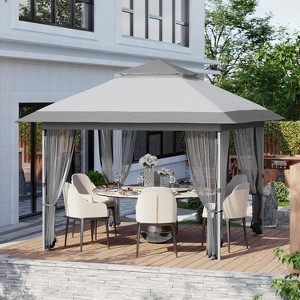 10x10 FT Canopy Tent, Pop Up Gazebo with Mosquito Netting, Adjustable Height Outdoor Gazebo with Wheeled Carry Bag for Backyard, Garden - 1 of 4