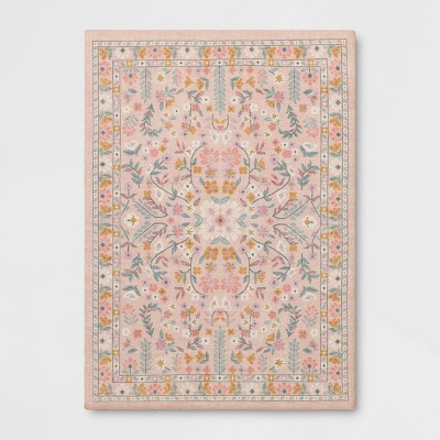 5'x7' Floral Kids' Rug Pink - Pillowfort™