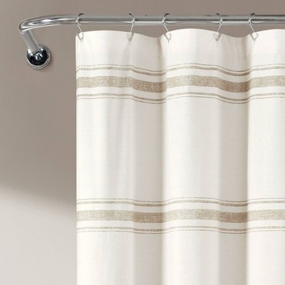 Neutral Striped Cotton Farmhouse Shower Curtain 72" x 72"