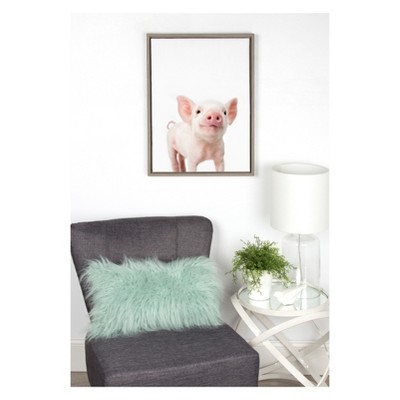 Gray Framed Canvas Print of Baby Piglet, 18" x 24"