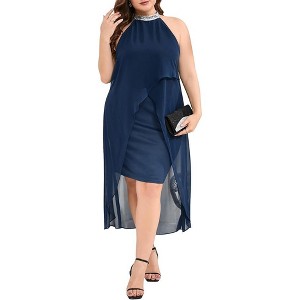 Plus Size Halter Neck Sleeveless Cocktail Dress Tulle Wedding Guest Party Midi Dresses - 1 of 1