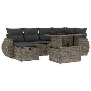 vidaXL 7 Piece Patio Sofa Set with Cushions Gray Poly Rattan - Gray without storage - 1 of 4