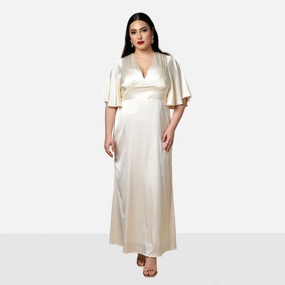 Rebdolls Women's Hydrangea Satin Flutter Sleeve Maxi Slip Dress