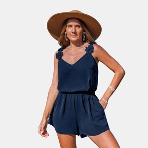navy blue romper dress Navy Blue Romper - Ruffed Romper - Backless Romper