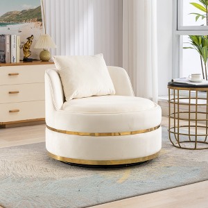 360° Swivel Accent Chair, Modern Velvet Upholstered Barrel Chair Oversized Soft Chair with Cushion - HABITRIO - 1 of 4