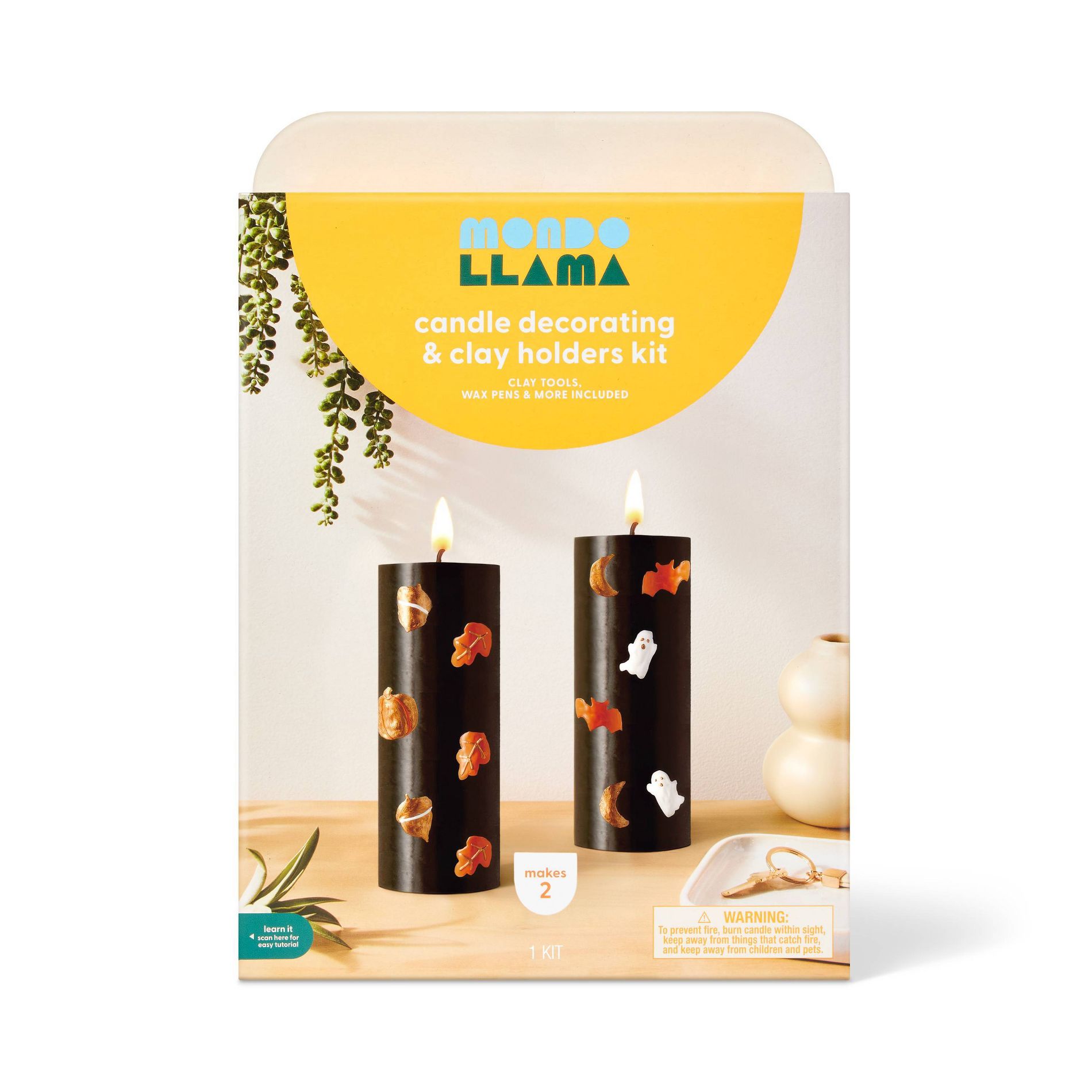 2ct Halloween Craft Pillar Candles Decorating Kit - Mondo Llama™