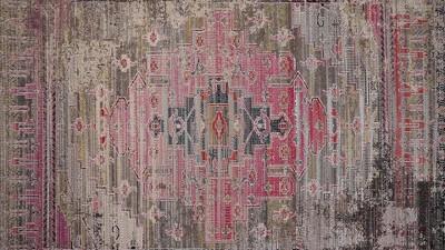 5'3" x 7'6" Pink and Blue Synthetic Medallion Area Rug