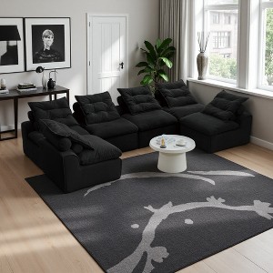 132" Corduroy Modular No-Armrests DIY 6-Seater U-Shaped Sectional Sofa - 1 of 4