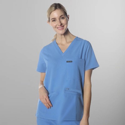 Members Only Palermo V-Neck Scrub Top for Women With Zipper Pocket