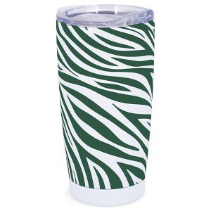 Elanze Designs 20 oz Stainless Steel On the Go Insulated Travel Tumbler With Push Top Lid, Forest Green Zebra Print White - 1 of 4