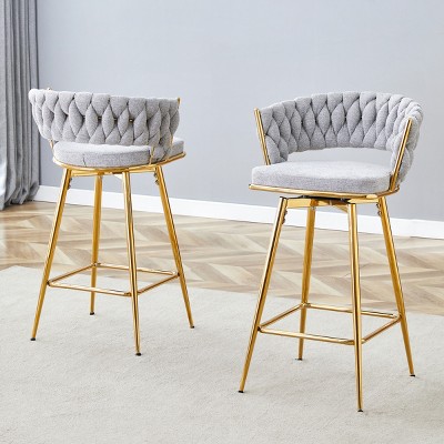 25" Swivel Counter Stools Set of 2 with Cotton Linen Cushions and Metal Frame for Kitchen Island-3irtyhousy