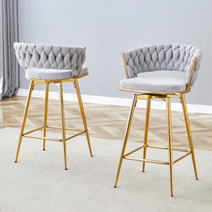 25" Swivel Counter Stools Set of 2 with Cotton Linen Cushions and Metal Frame for Kitchen Island-3irtyhousy - 1 of 4