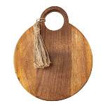 O-Handle Round Cutting Board Natural Acacia Wood & Jute - Foreside Home & Garden