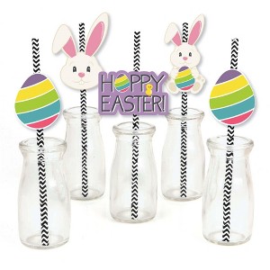 Big Dot of Happiness Hippity Hoppity Paper Straw Decor - Easter Bunny Party Striped Decorative Straws - Set of 24 - 1 of 4