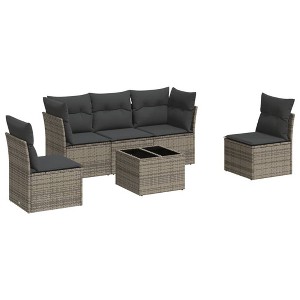 vidaXL 6 Piece Patio Sofa Set with Cushions - Gray With Table - 1 of 4