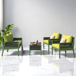 4-Piece Boho Patio Furniture Set with Handmade Rope Weave, Metal Frame, Tempered Glass Table, and Thick Cushions - 1 of 4
