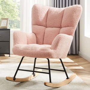 Teddy Upholstered Glider Rocker with High Backrest, Reading Chair Modern Rocking Accent Chairs Glider Recliner for Living Room, Nursery, Bedroom - 1 of 3