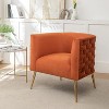 SEYNAR Mid-Century Modern Velvet Accent Chair, Gold Finish Barrel Chair for Living Room - 3 of 4