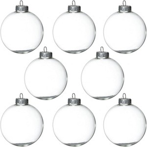 4E's Novelty 12 Pack 3.15 Inch Glass Christmas Ornament Balls - Large 80mm Fillable Clear Ornaments for Crafts Silver Ribbon for Christmas Decor - 1 of 4