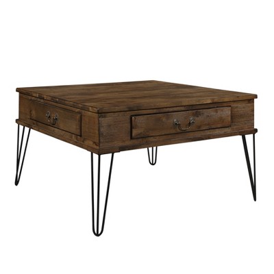 NicBex Rectangle/Square Coffee Table Cocktail Table with 2 Drawers and Metal Legs for Living Room,Bedroom,Brown