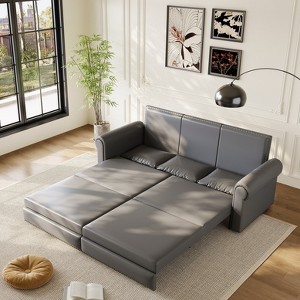 KWPZQEB 93.7" Convertible Sleeper Sofa Bed, 3-in-1 Pull Out Couch Bed with Nailhead Trim & Rolled Arm, Faux Leather Pull Out Sofa Bed for Living Room - 1 of 4
