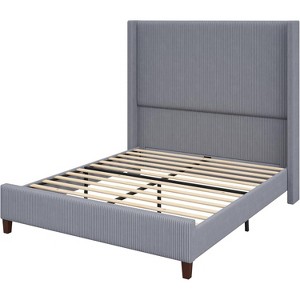 AMERLIFE Size 62" Corduroy Upholstered Bed Frame Extra Tall Wingback Headboard - 1 of 4