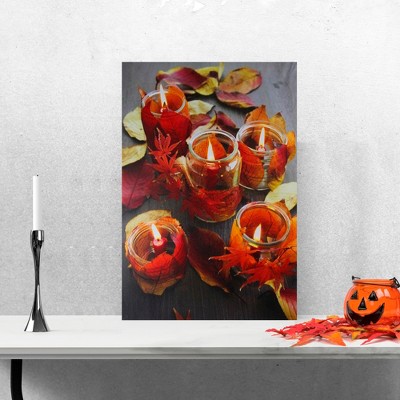 LED Lighted Autumn Leaves and Flickering Candles Canvas Wall Art