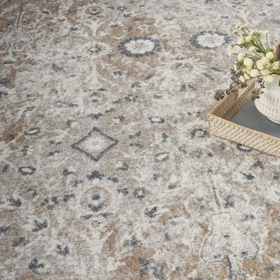 Astra Silver Taupe Floral Synthetic 8' x 10' Washable Area Rug