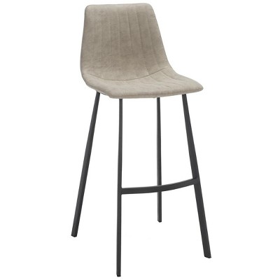 Modern Saddle Style Gray Leather Bar Stool with Metal Base