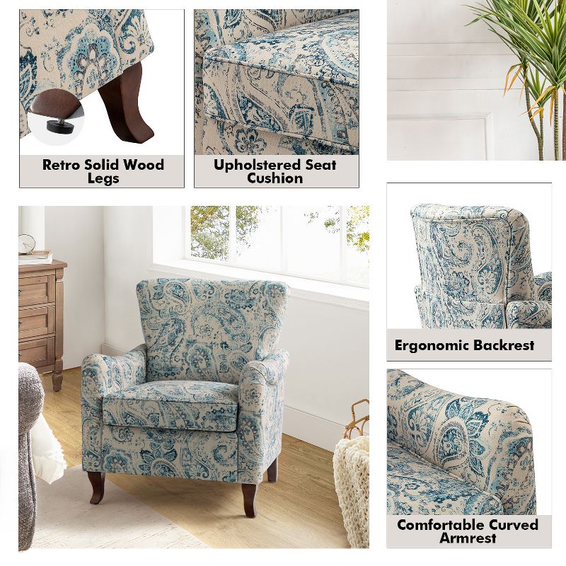 Set of 2 Vincent Wooden Upholstered Armchair with Fabric Pattern and Wingback Design for Bedroom| ARTFUL LIVING DESIGN, 4 of 11