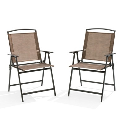 Pellebant 2pc Patio Folding Chairs 2-Pack Dining Chairs Outdoor Portable Sling with Armrest