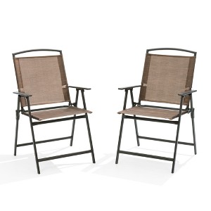 Pellebant 2pc Patio Folding Chairs 2-Pack Dining Chairs Outdoor Portable Sling with Armrest - 1 of 4