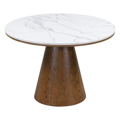 NicBex 45 Inch Round Dining Table,Modern Kitchen Table with Marble Veneer Tabletop for 4 Person,Living Dining Room,Brown