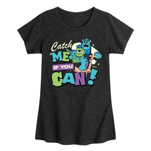 Girls' - Monsters Inc - Mike and Sulley Catch Me If You Can Fitted Short Sleeve Graphic T-Shirt - 1 of 3