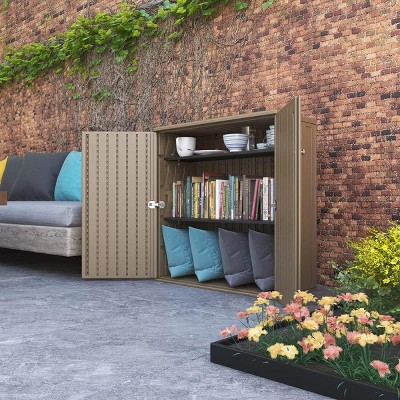 Syemin Storage Shed, Waterproof Storage Shed, Double Shelves for Cleaning Tools and Garden Accessories, Brown, 34.3"*15"*36.2"