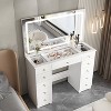 FUFU&GAGA White Vanity Table with Large Mirror Glass-Top Adjustable Light Modes - 3 of 4